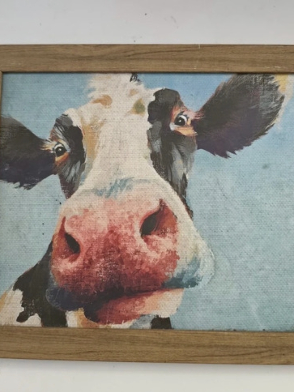 Framed Cow Art Print in Blue & Brown